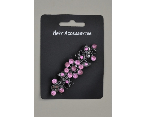 Flower barrette with coloured diamante stones. Packed assorted clear, pink, lilac & blue.