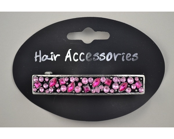 Silver barrette with pink diamante stone detail. 8cm approx