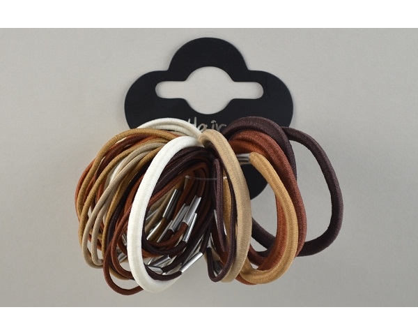 38 elastics of varying size. Colours as shown