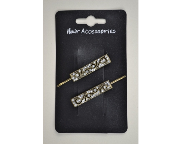 Card of 2 bronzed grips with scroll & diamante detail