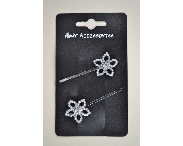 Card of 2 diamante flower shaped silver grips