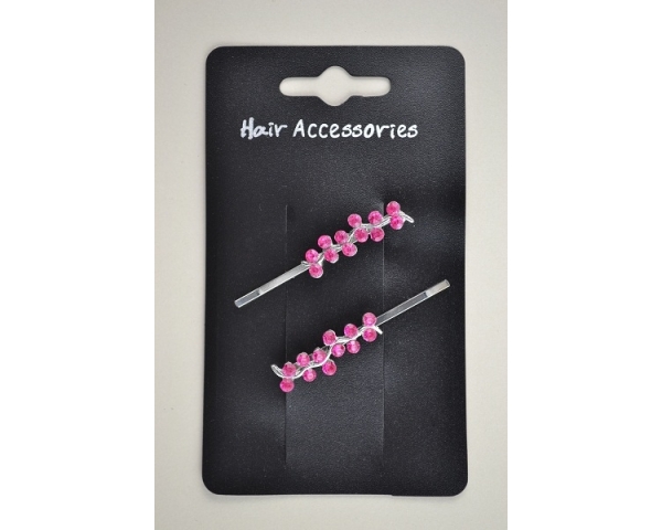 2 silver grips with diamante detail. In hot pink & clear