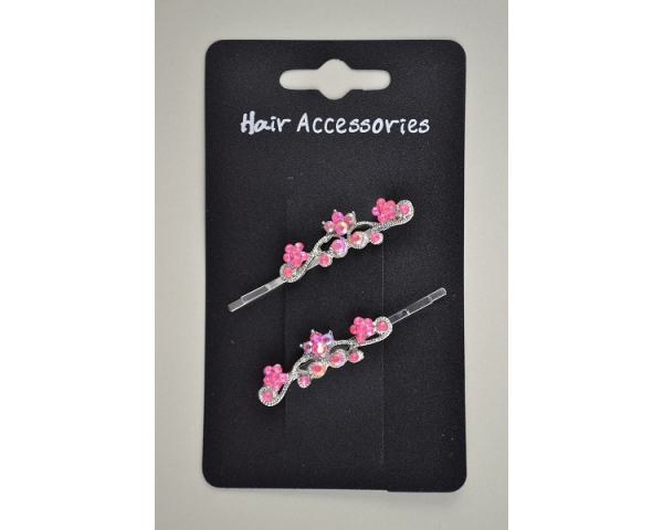 Silver grip with floral diamante design. Packed in assorted pink, hot pink & clear