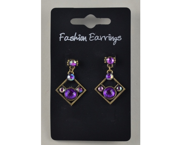 Bronze diamond shape droplet earrings with diamantes. Packed in assorted colours