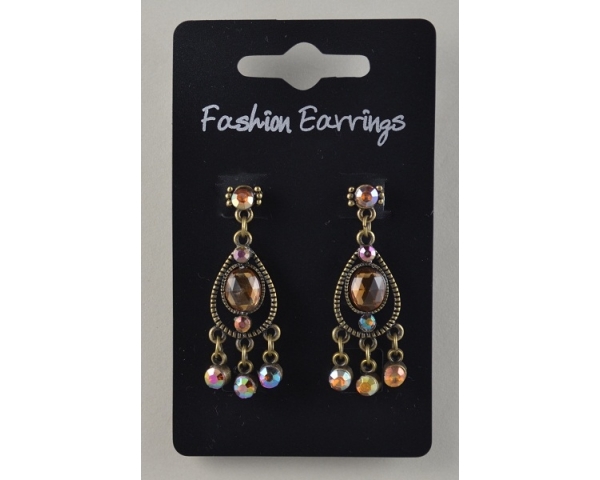 Bronze teardrop shaped earrings with diamante detail. In amber or clear stone.