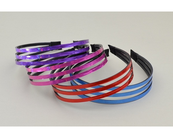 Triple alice band with a metallic finish, Packed pink, red, blue & purple