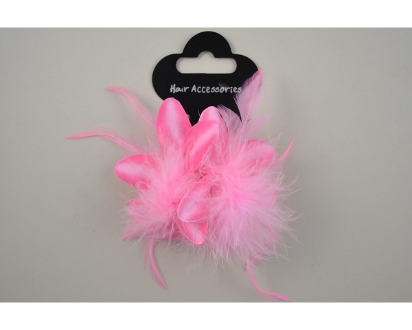 Double flowers on an elastic with feather detail. Packed 4 pink, 4 cream & 4 black