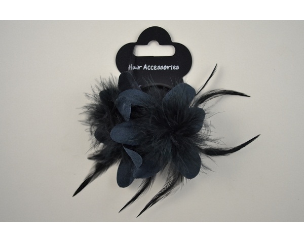 Double flower on an elastic with feather detailing in black