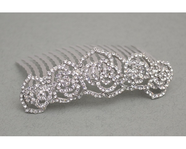 Crystal rose design comb tiara. Length 9cm, height 3cm approx