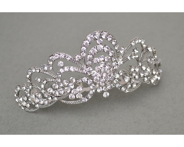 Scroll crown design crystal stone comb tiara. Length 10cm, height 4cm approx