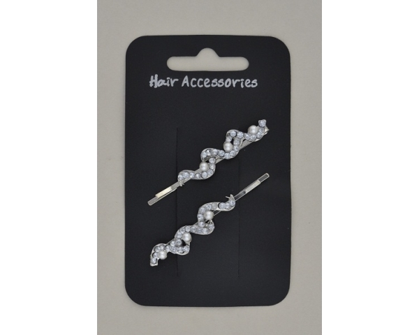 3 wavy design silver grips decorated with pearl bead and clear diamantes.