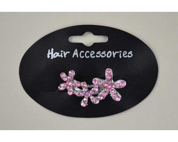 Triple diamante flower micro clamp. Packed assorted pink & clear stones