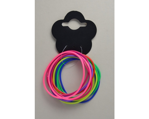 Card of 14 neon coloured gummy bracelets