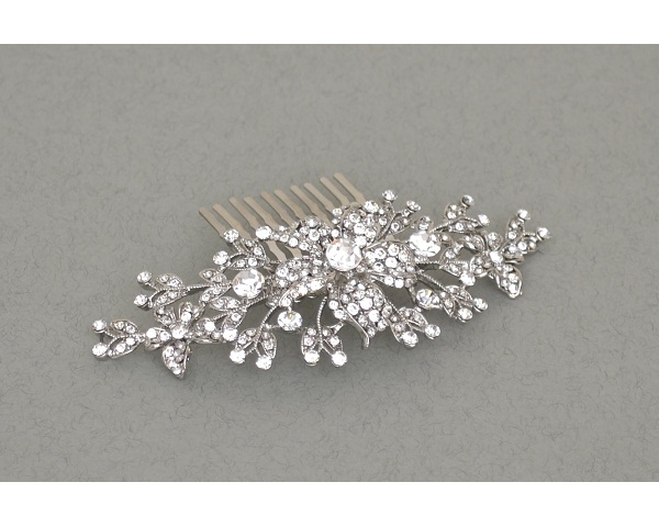 Flower design mini comb with crystal stones