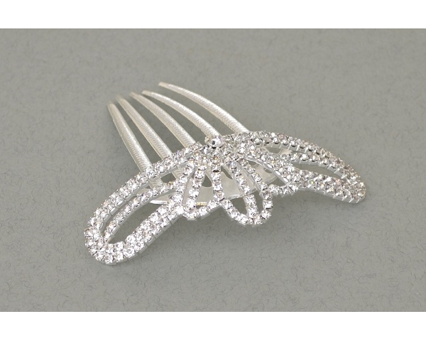 Crown shaped miniature comb decorated with crystals. L = 9cm approx