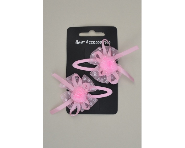 2 chiffon rose bud and bow snappys. In light pink and fuchsia per pack ** BACK IN STOCK **
