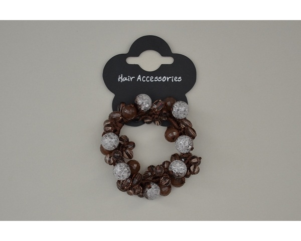 Scrunchie in brown with brown and clear beads to decorate