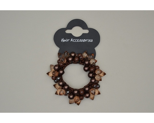 Scrunchie in tones of brown with contrasting beads to decorate