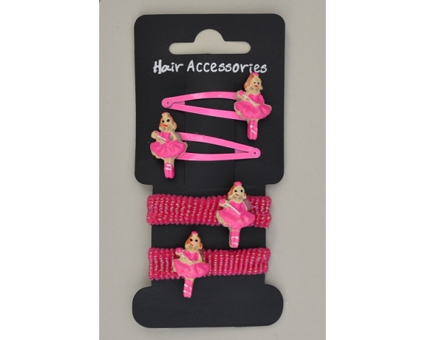 Small ballerina set of 2 snappys & 2 ponios per card in fuscia & pink