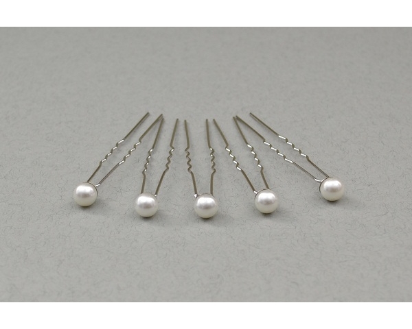 Tube of 24 white pearl bead hair pins. Pearl bead approx 8mm