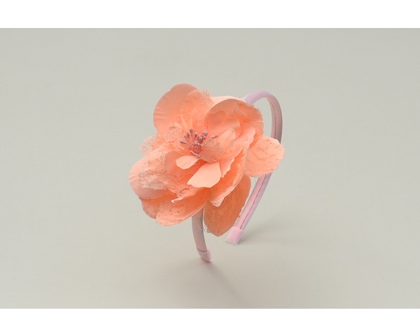 Large side flower with lace finish on sateen covered alice band. 3 colourways per pack as per images