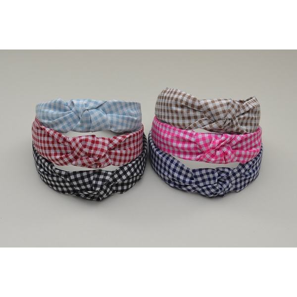 Gingham checked Top knot Alice Band in colours as show per pack