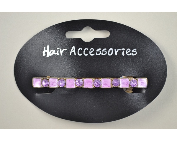 Slim barrette with coloured insert & diamante stone. In purple, pink & hot pink