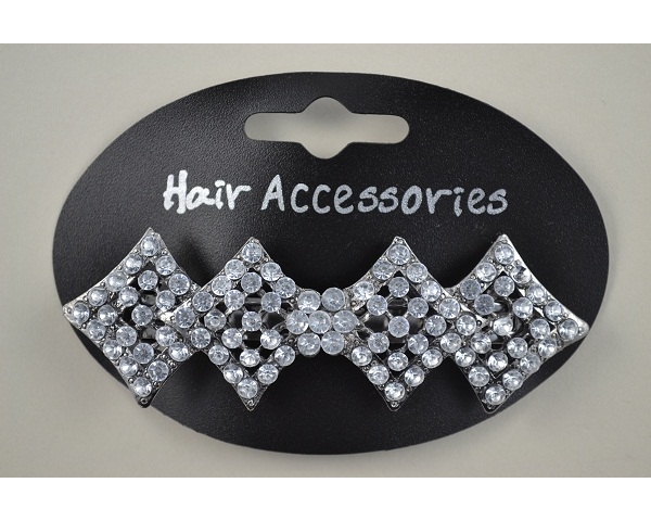 Diamond shaped diamante barrette. In clear, green, pink, lilac & blue