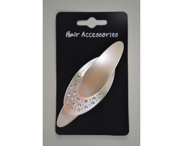Oval shaped peach acrylic barrette with diamante detail.