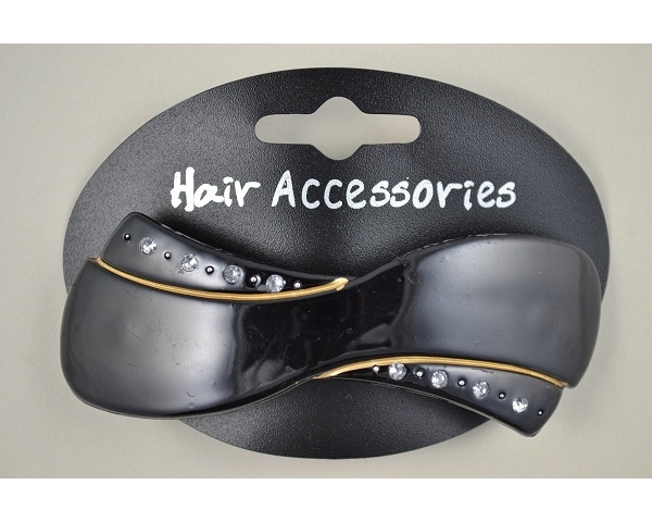 Black  shaped barrette with diamante detail on outer edges