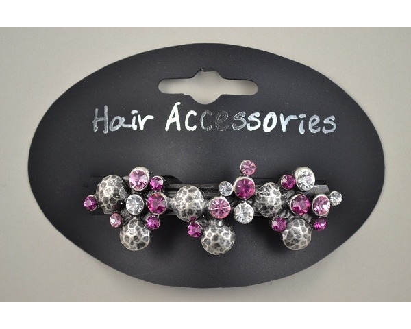 Silver barrette with coloured crystal stones