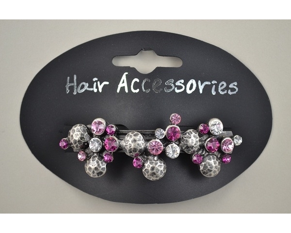 Silver barrette with coloured crystal stones