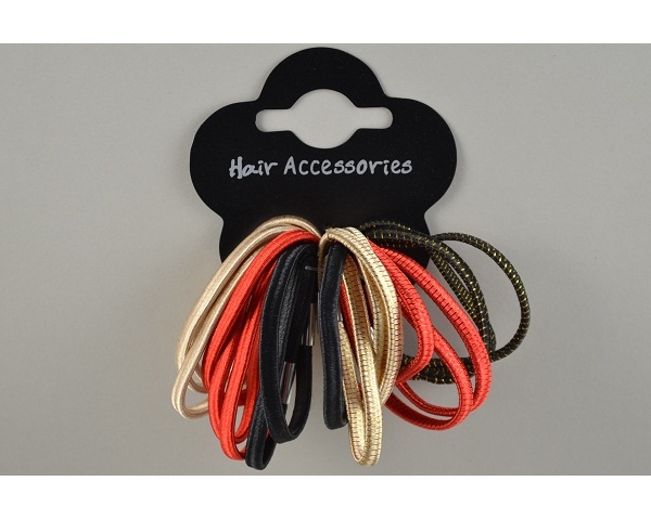 18 silky elastics in red, gold & black