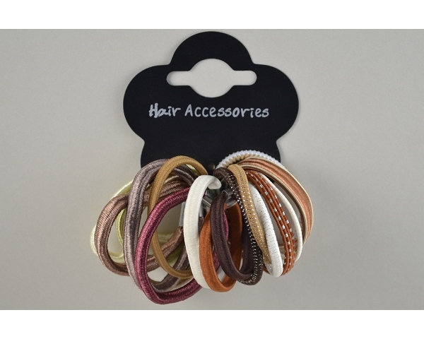 17 silky & textured elastics of varying thickness. Colours as shown