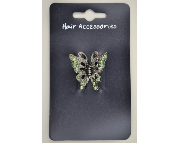 3cm butterfly mini clamp with coloured diamante stones. In pink, green & clear