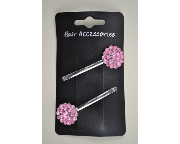 2 large circular diamante design silver grip. In clear & pink