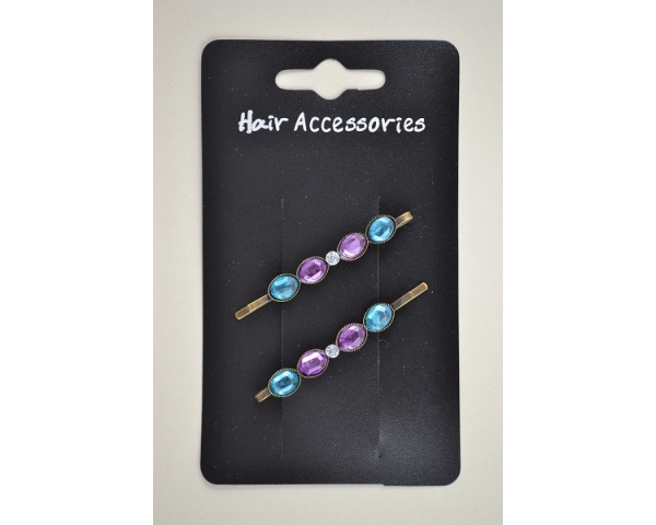 2 straight bronze grips with coloured stone detail. In 4 colours per pack