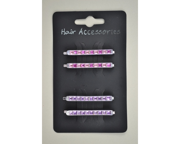 4 straight grips with diamante detail in pink & purple