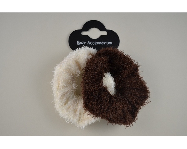 2 soft touch scrunchies per card. In brown & cream