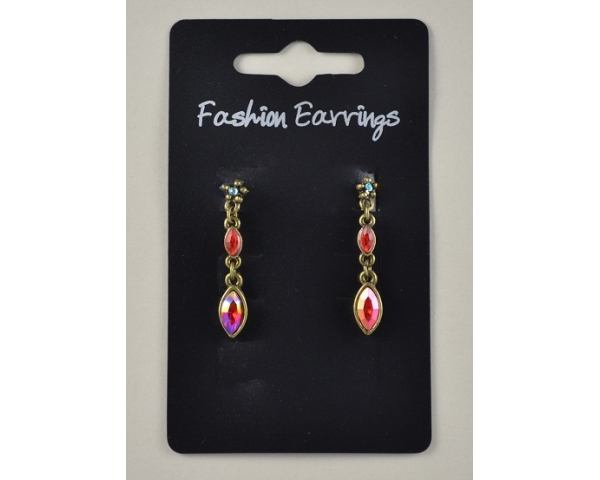 2 stone bronze droplet earrings. Stones are red or green in colour