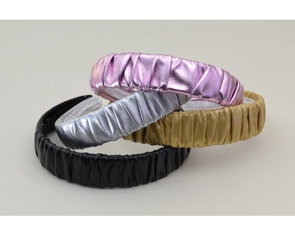 Metallic crinkle leatherette effect alice band. In assorted pink, silver, gold & black