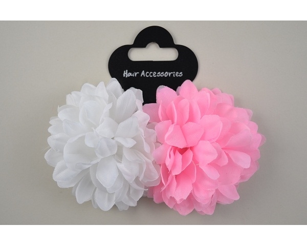 Carnation style flower on an elastic in pink & white.