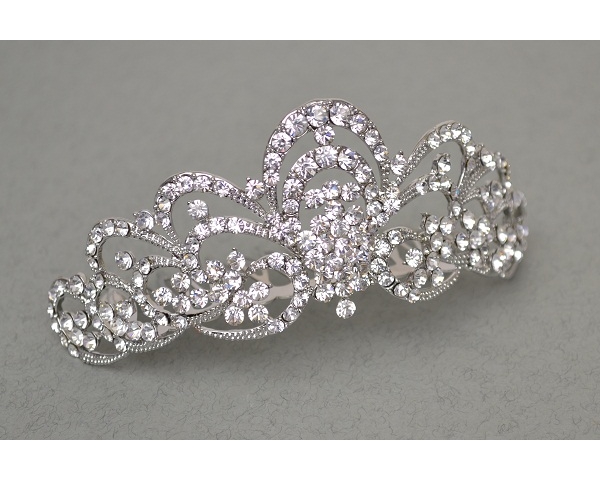 Scroll crown design crystal stone comb tiara. Length 10cm, height 4cm approx