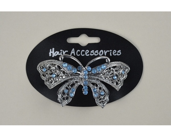 Silver butterfly barrette with diamates. Packed assorted colours as per images
