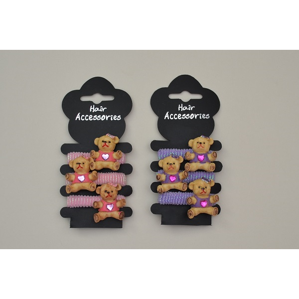 Teddy bear ponio's - 3 per card. Packed assorted pink & lilac
