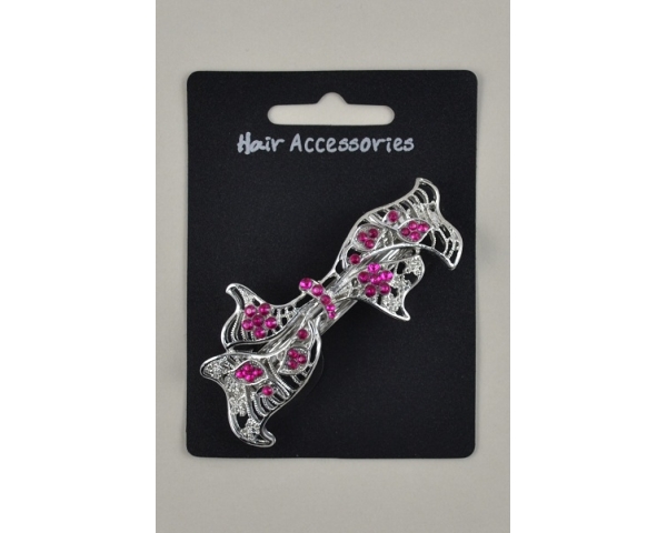 Silver bow barrette with diamantes. In hot pink, blue, pink & lilac per pack