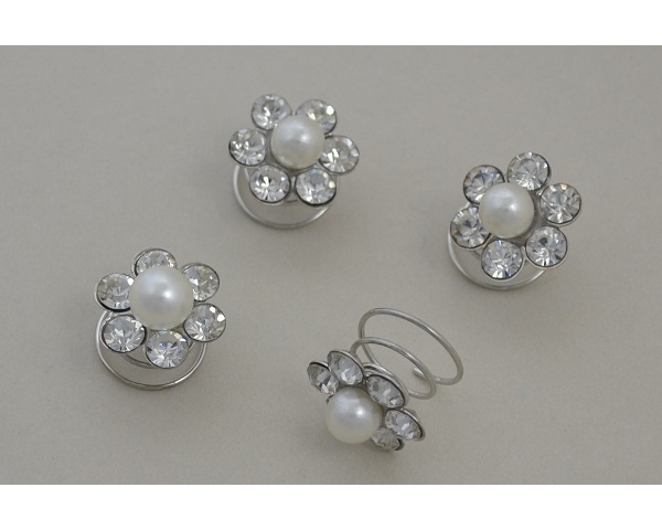 4 daisy hair jewels per card with pearl bead surrounded by diamantes