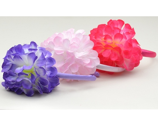 Chrysanthemum flower on thin sateen covered alice band. Colours as shown