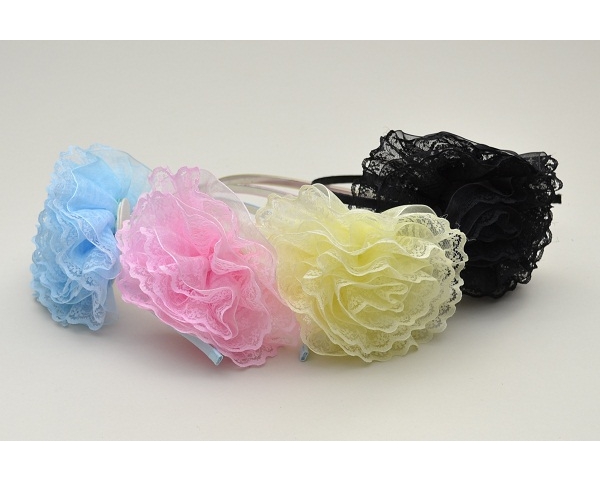 Pretty netted flower on an alice band. Colours as shown