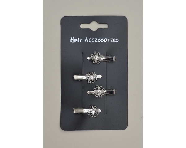 4 miniature beak clips per card in silver with filigree flower